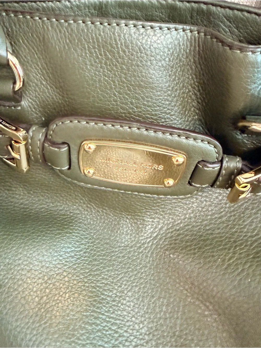 Michael Kors Dark Olive Hamilton Leather Satchel with Gold Hardware